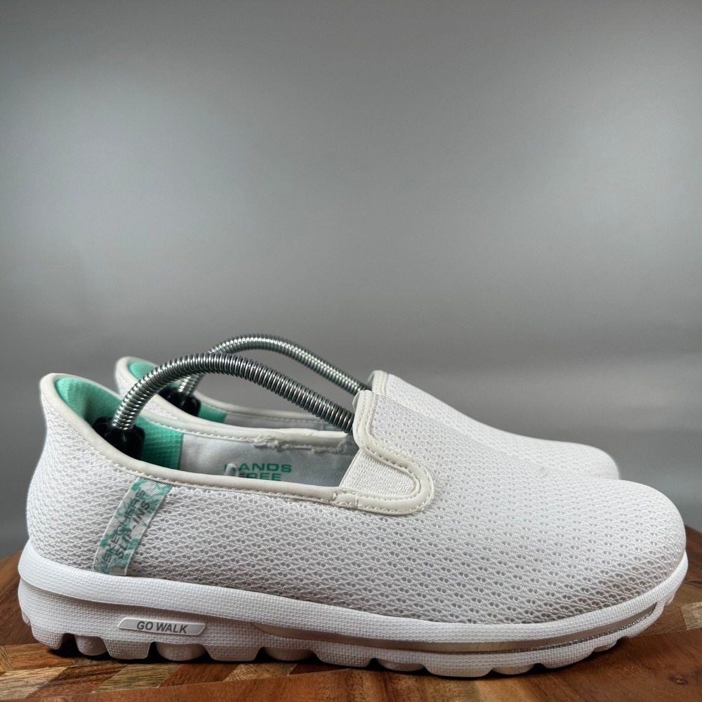 Skechers Go Walk Slip-ins Womens 7 White Teal Floral Mesh Walking Shoes 124770